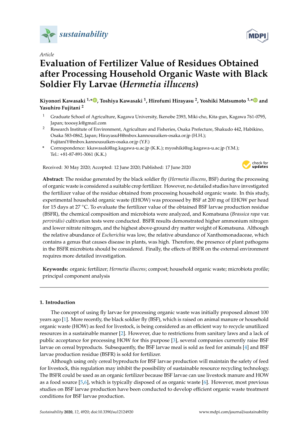 Evaluation of Fertilizer Value of Residues Obtained After Processing Household Organic Waste with Black Soldier Fly Larvae (Hermetia Illucens)
