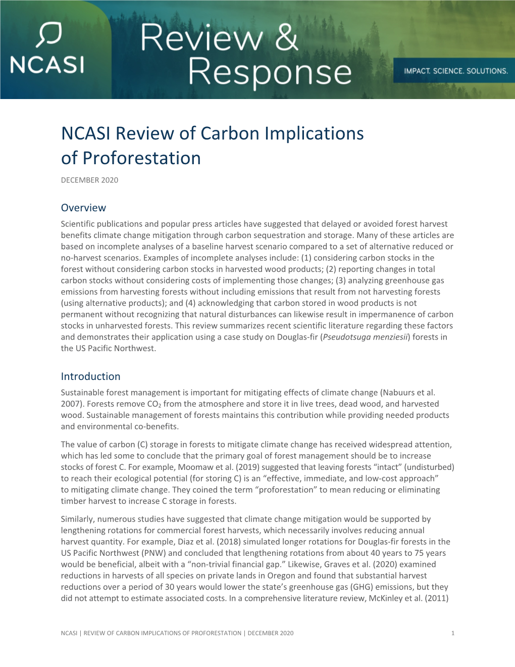 NCASI Review of Carbon Implications of Proforestation DECEMBER 2020