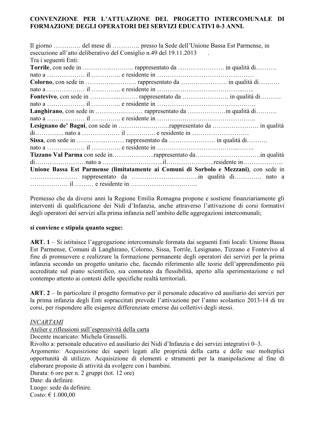 Convenzione Per La Formazione 0-3 Anni