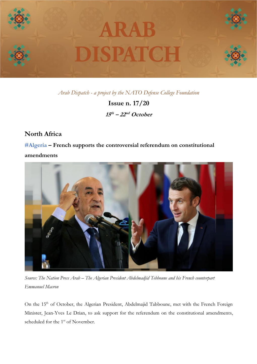 Arab Dispatch - a Project by the NATO Defense College Foundation Issue N