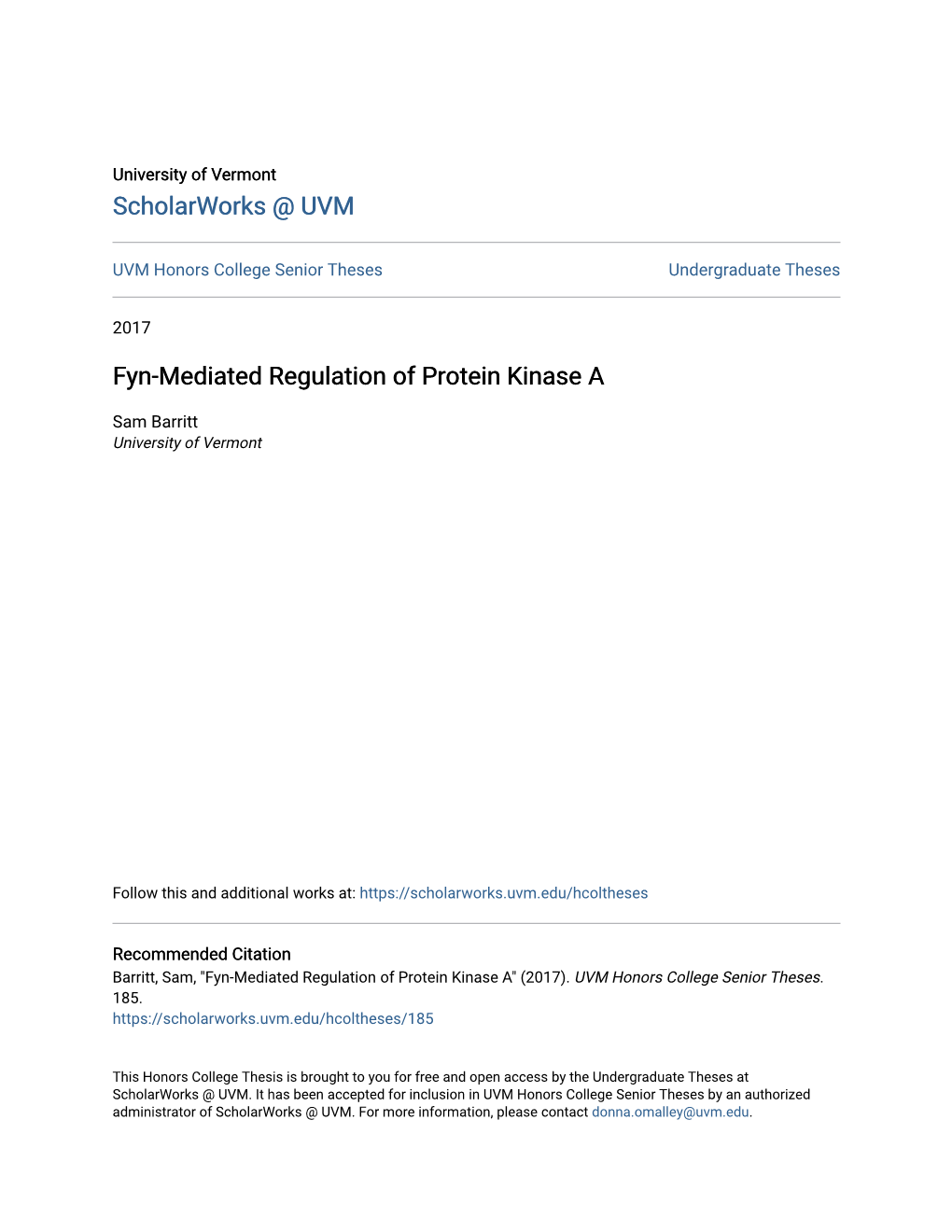 Fyn-Mediated Regulation of Protein Kinase A
