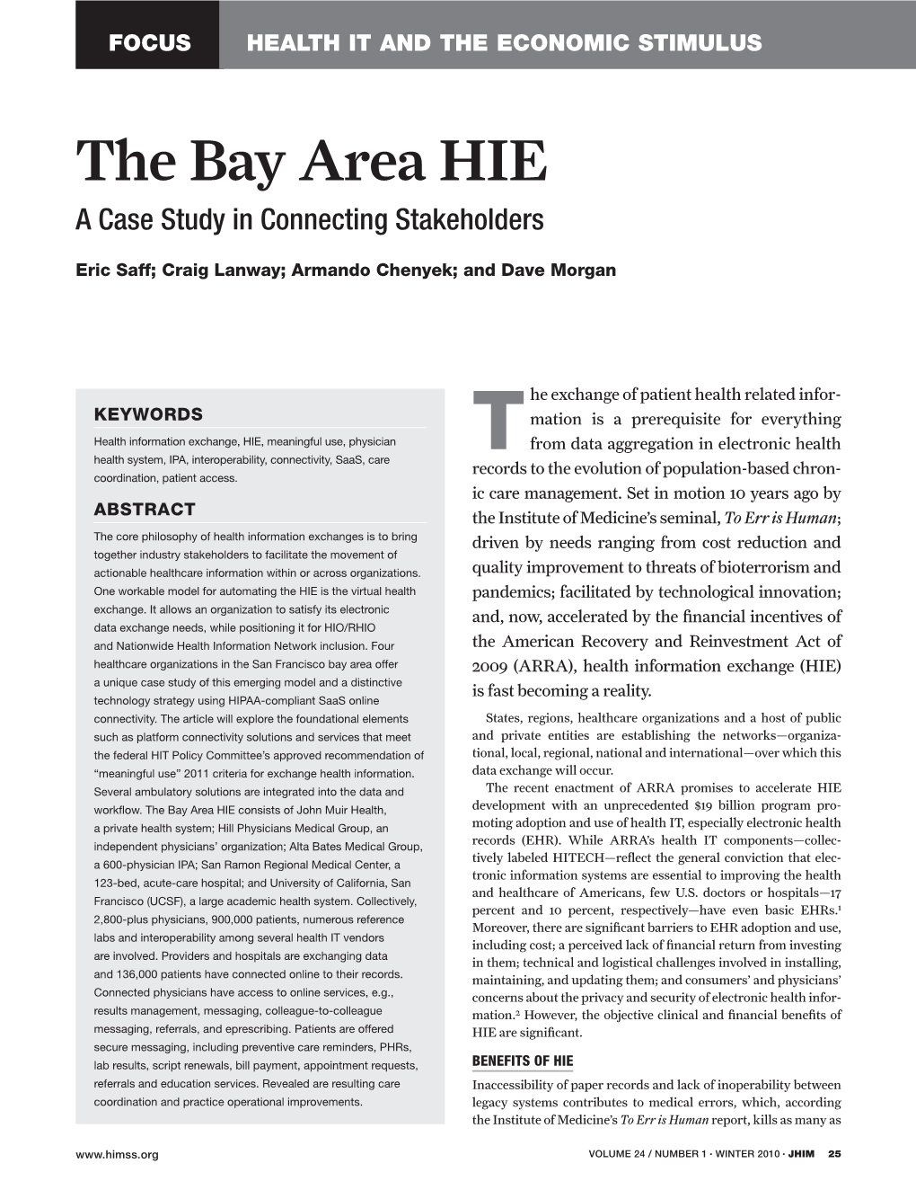 The Bay Area HIE a Case Study in Connecting Stakeholders
