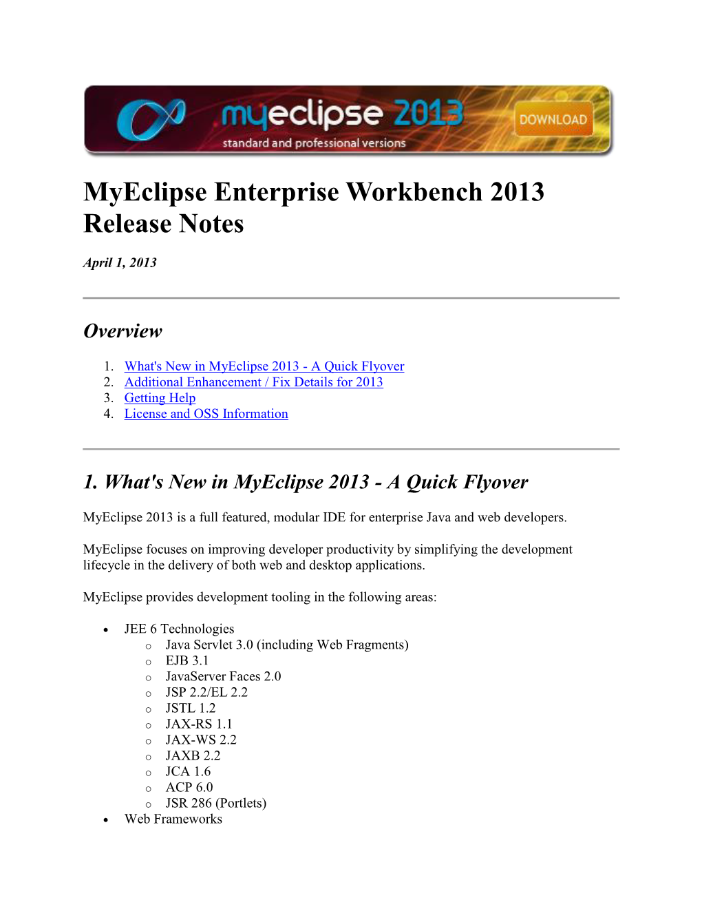 Myeclipse Enterprise Workbench 2013 Release Notes