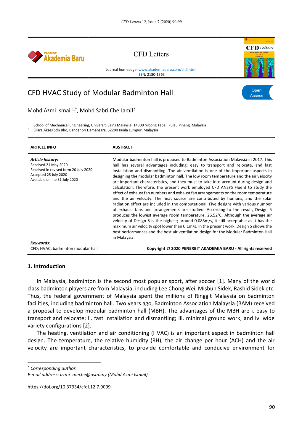 CFD HVAC Study of Modular Badminton Hall Access