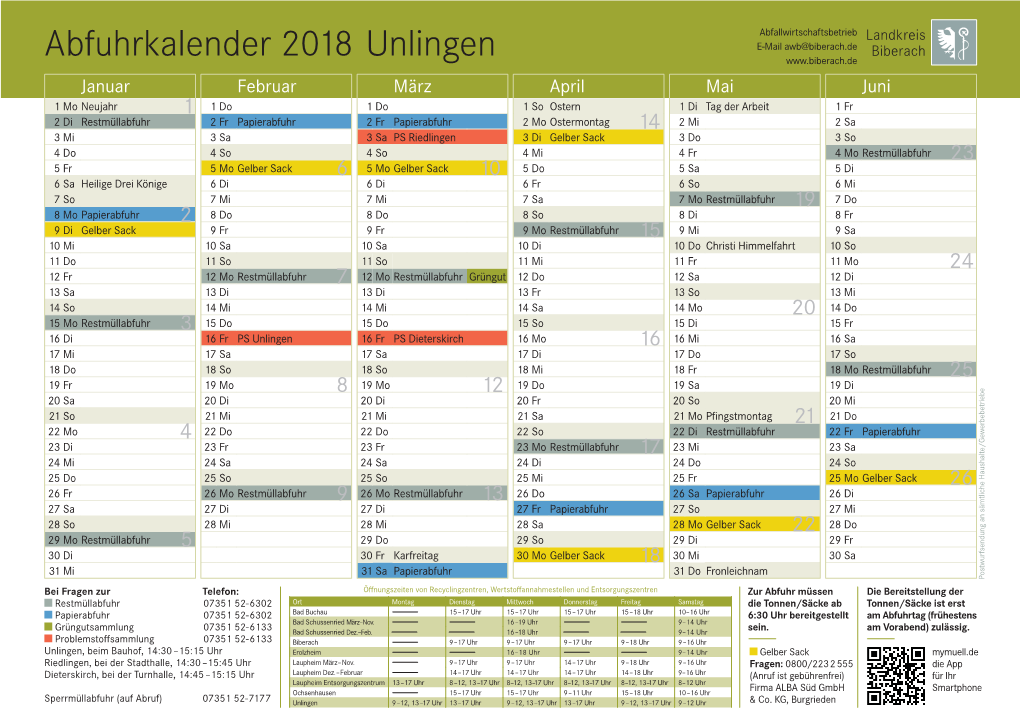 Abfuhrkalender 2018 Unlingen