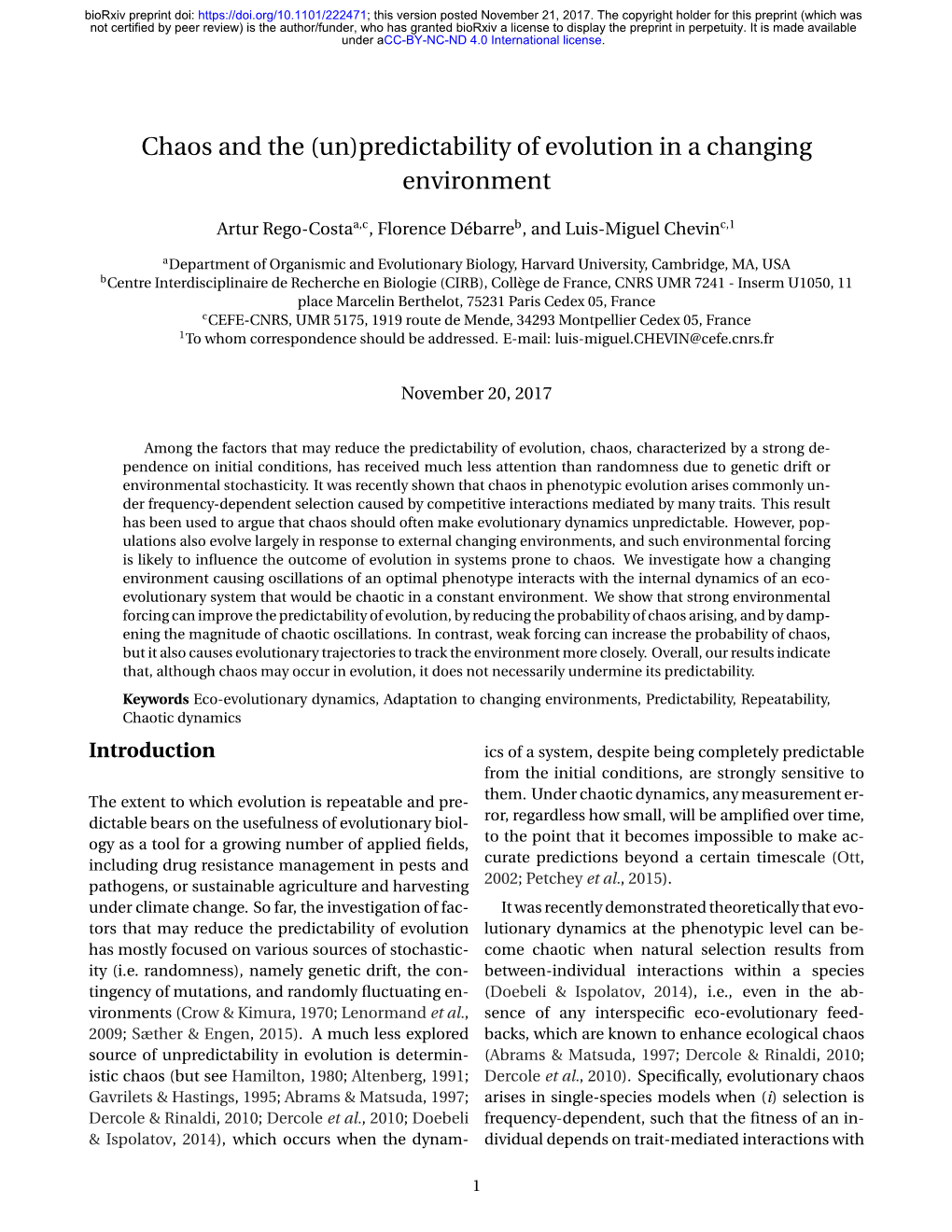 Chaos and the (Un)Predictability of Evolution in a Changing Environment