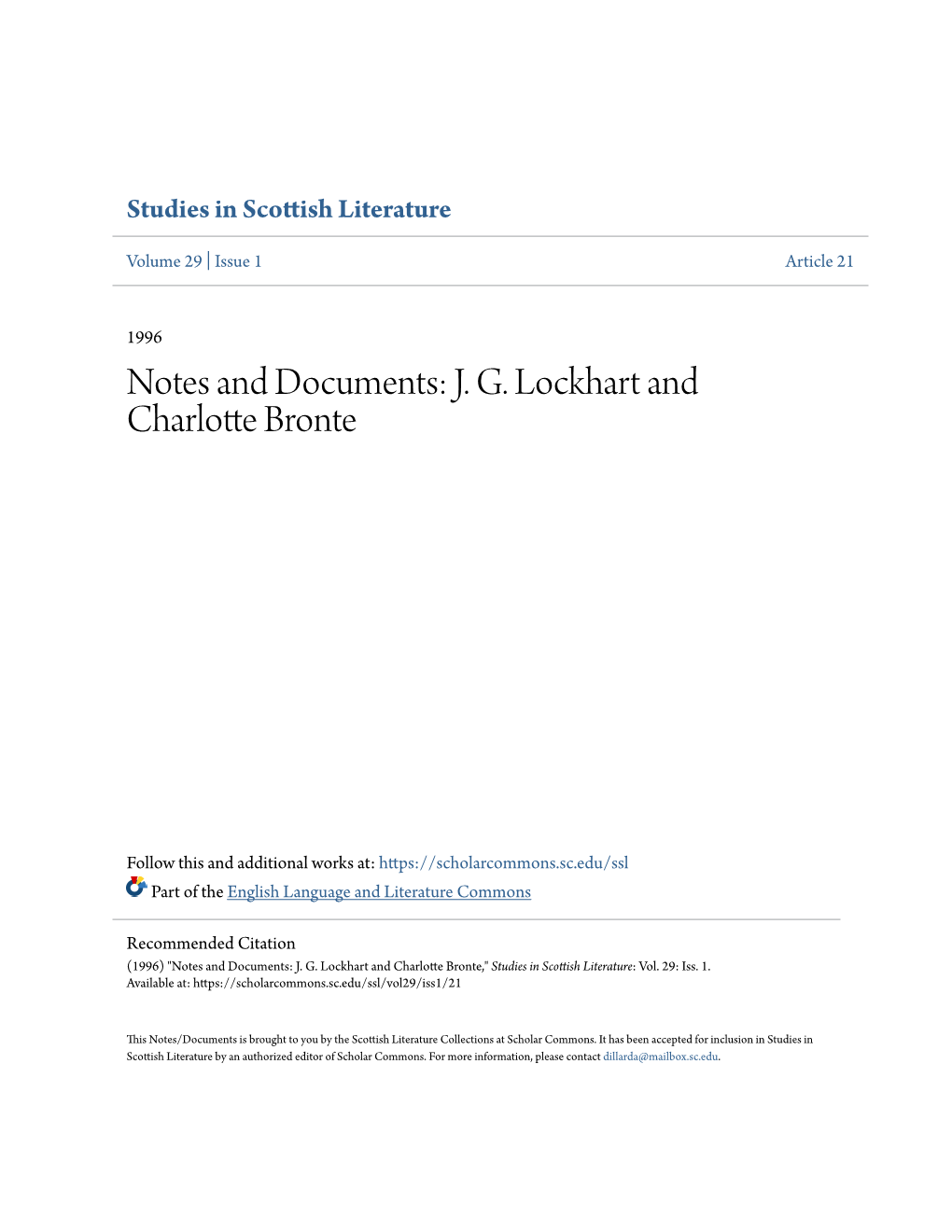 JG Lockhart and Charlotte Bronte