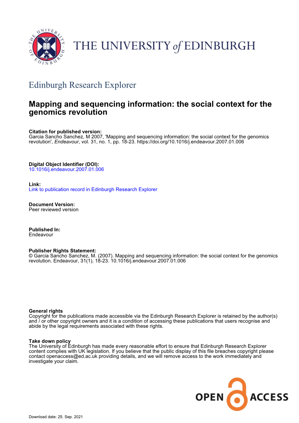 Mapping and Sequencing Information: the Social Context for the Genomics Revolution