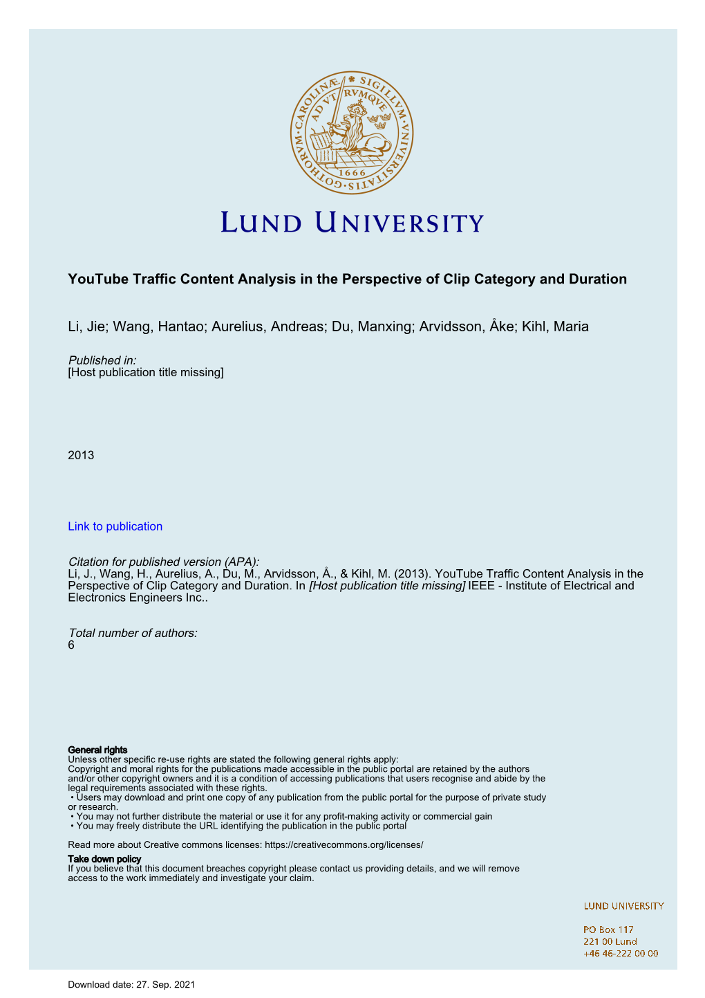 Youtube Traffic Content Analysis in the Perspective of Clip Category and Duration Li