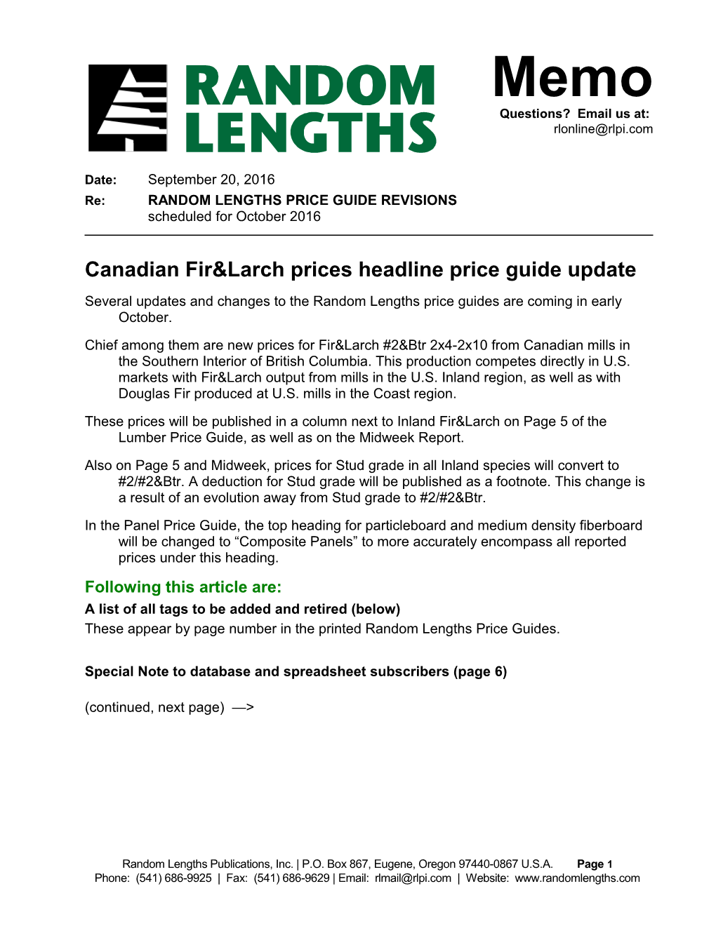 Canadian Fir&Larch Prices Headline Price Guide Update