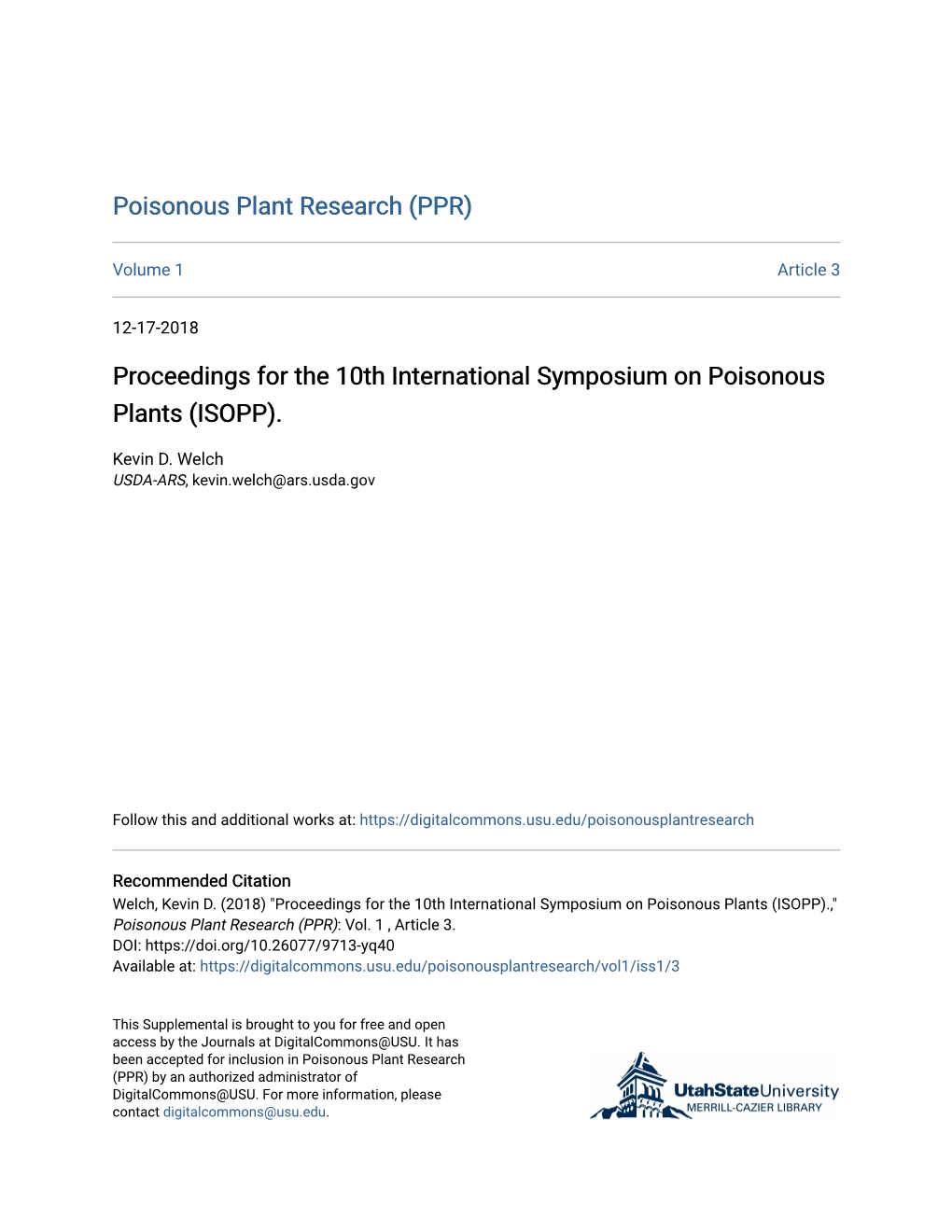 Proceedings for the 10Th International Symposium on Poisonous Plants (ISOPP)