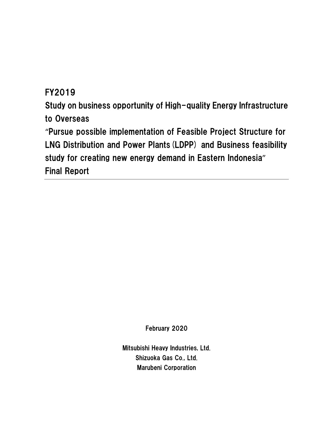 FY2019 Study on Business Opportunity of High-Quality Energy