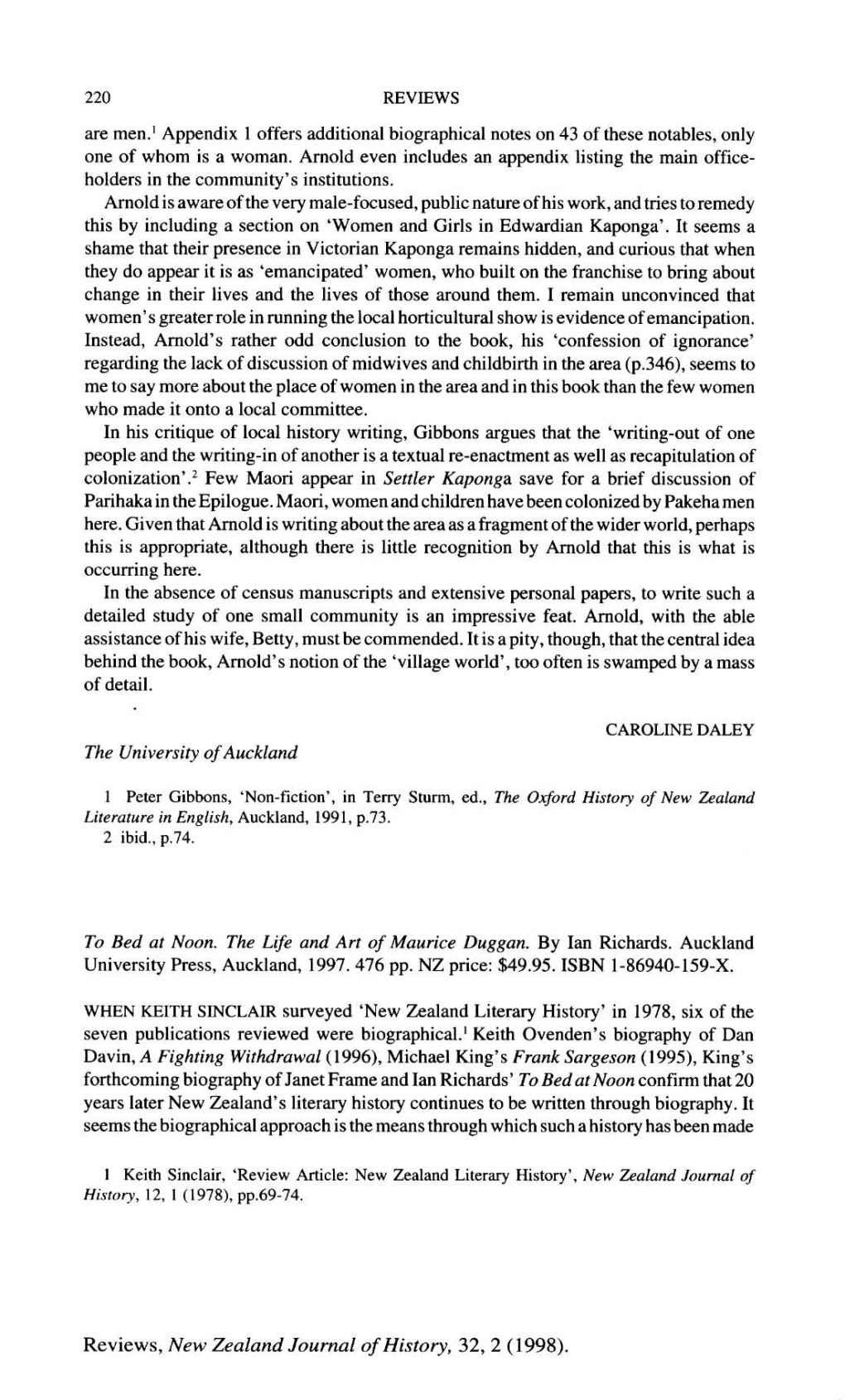 The University of Auckland Reviews, New Zealand Journal of History, 32