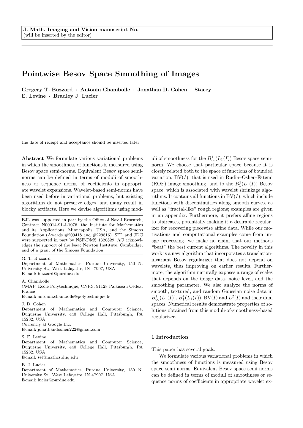 Pointwise Besov Space Smoothing of Images