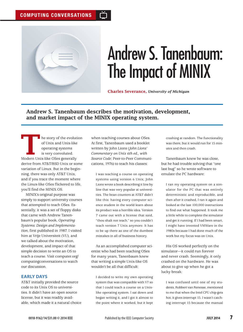 Andrew S. Tanenbaum: the Impact of MINIX