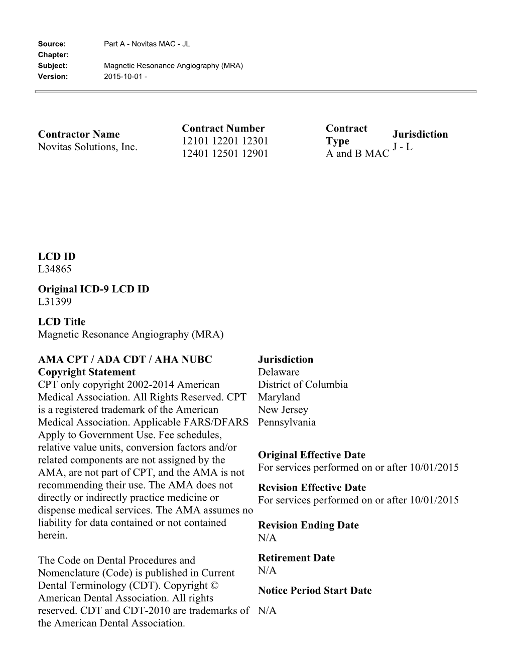 Magnetic Resonance Angiography (MRA) Version: 2015-10-01