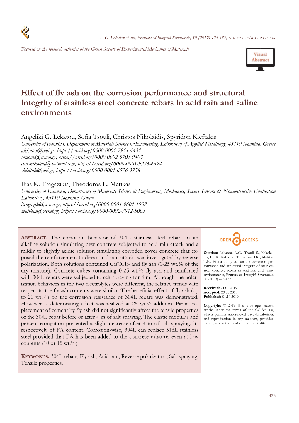 Effect of Fly Ash on the Corrosion Performance and Structural Integrity of Stainless Steel Concrete Rebars in Acid Rain and Saline Environments