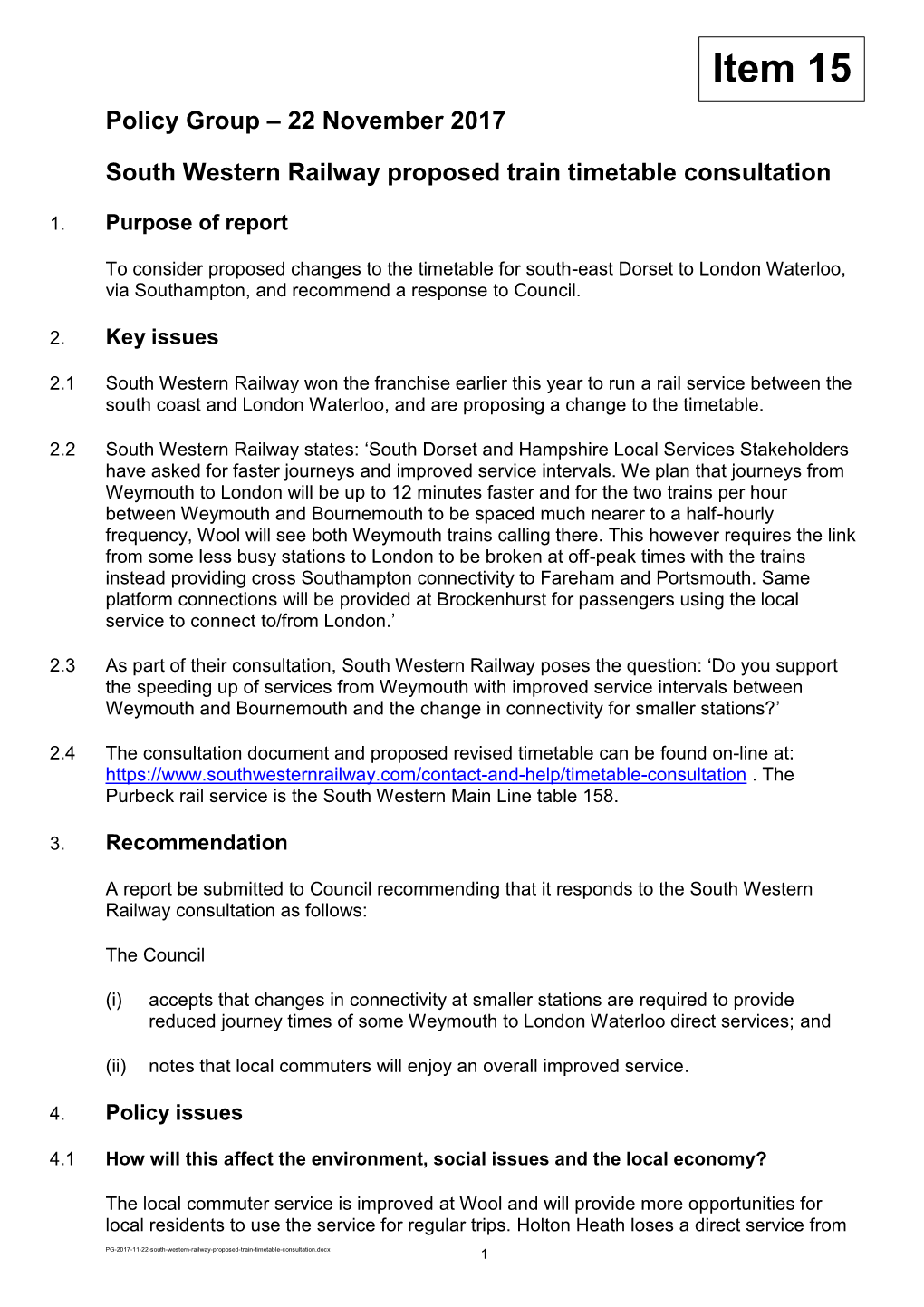 South Western Railway Proposed Train Timetable Consultation