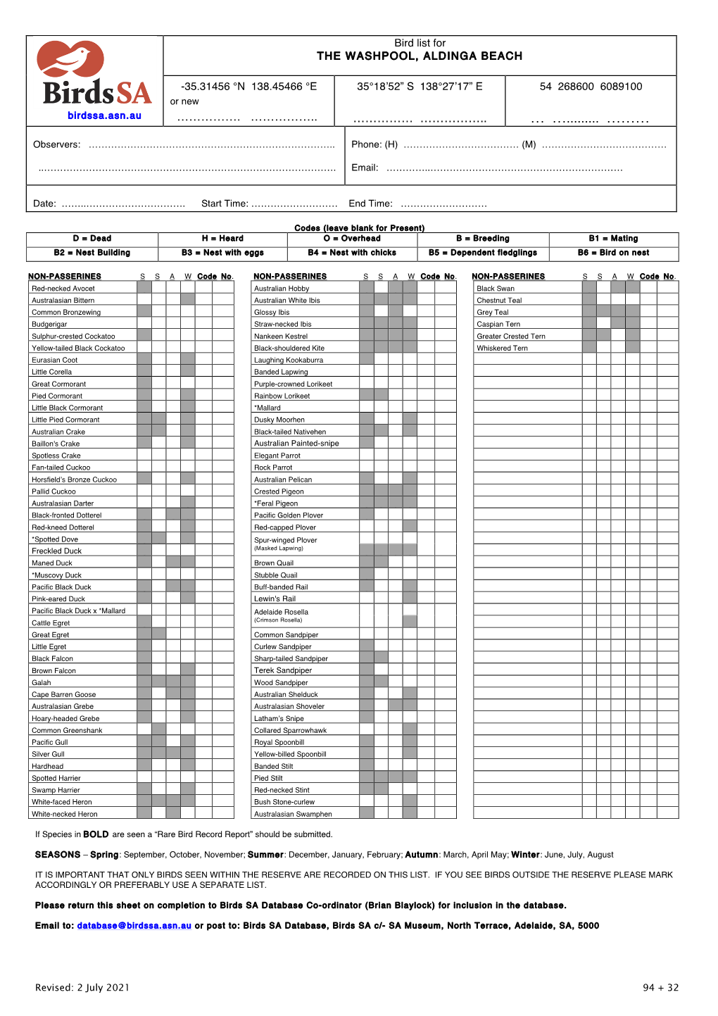 Aldinga Scrub CP Bird List