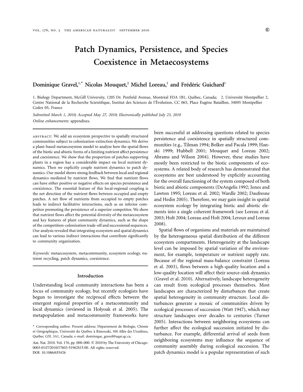 Patch Dynamics, Persistence, and Species Coexistence in Metaecosystems