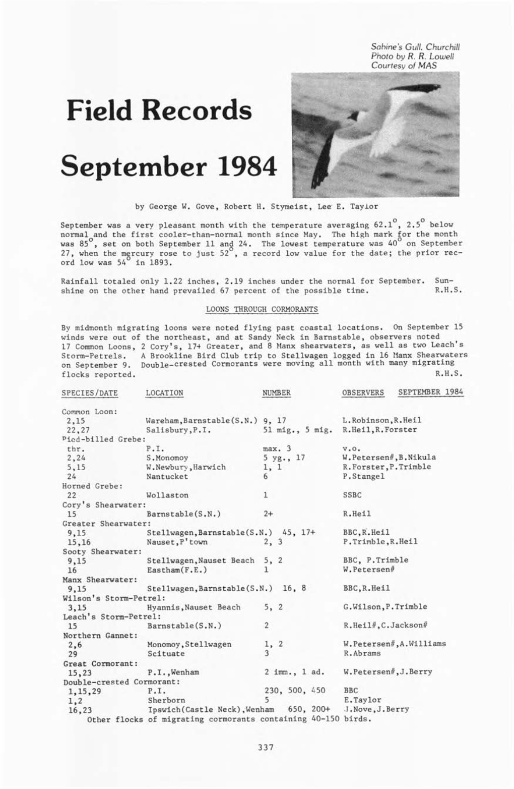 Field Records September 1984