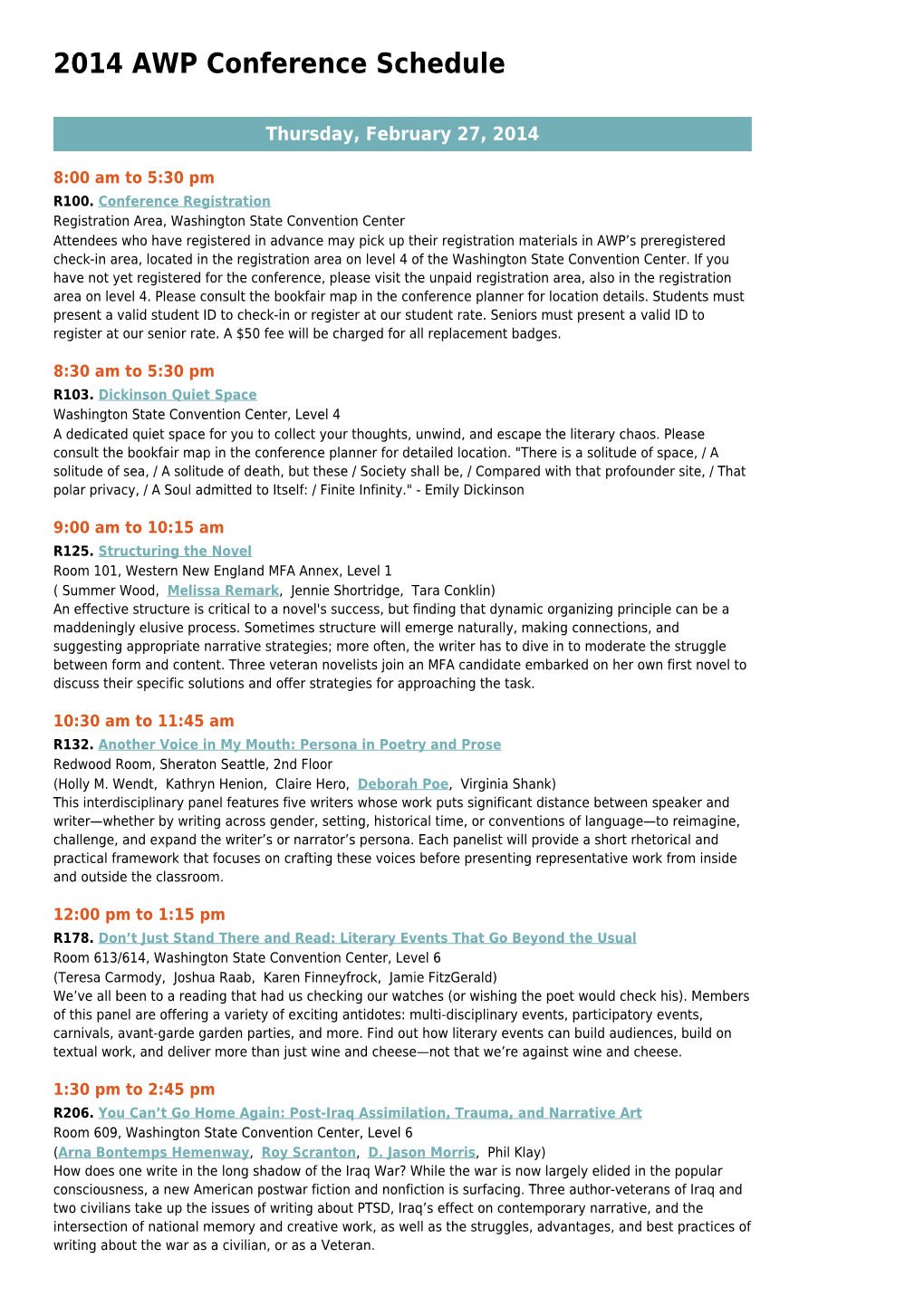 2014 AWP Conference Schedule