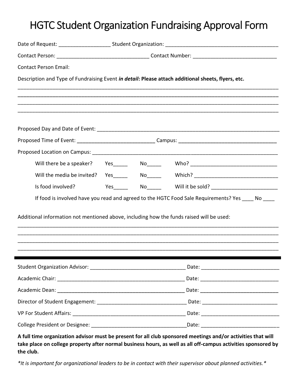 Fundraiser/Event Approval Form