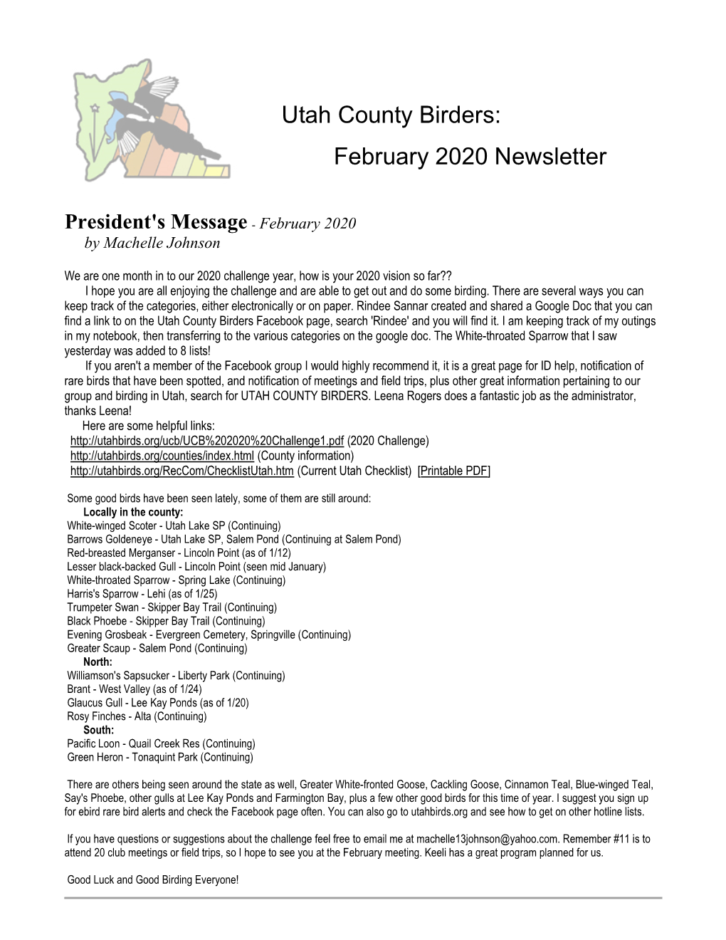 Utah County Birders: February 2020 Newsletter