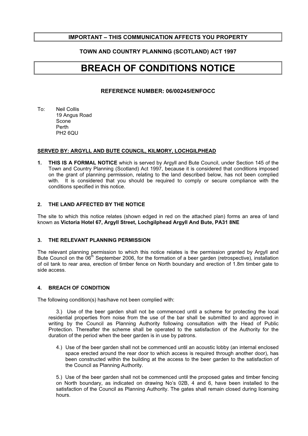 Breach of Conditions Notice