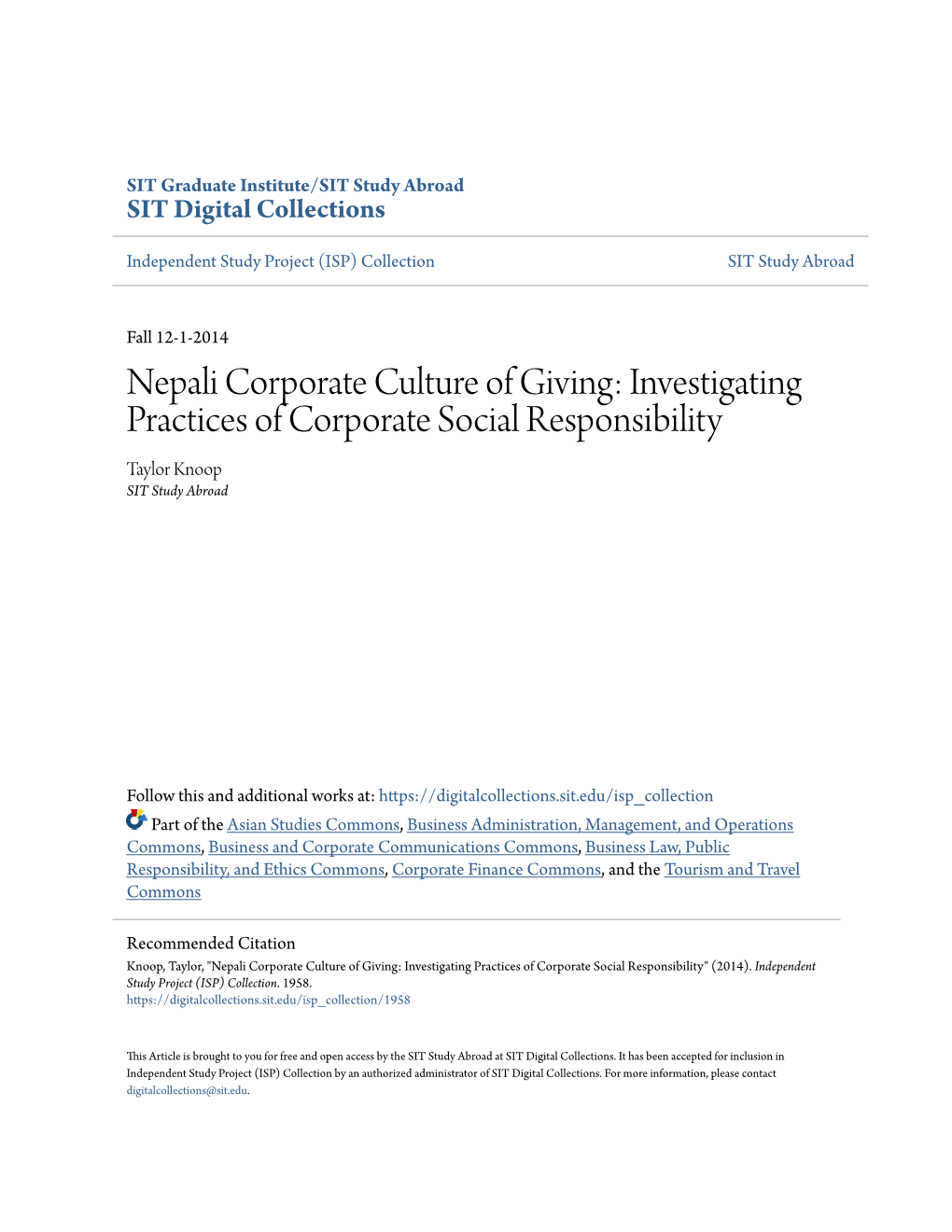 Investigating Practices of Corporate Social Responsibility Taylor Knoop SIT Study Abroad