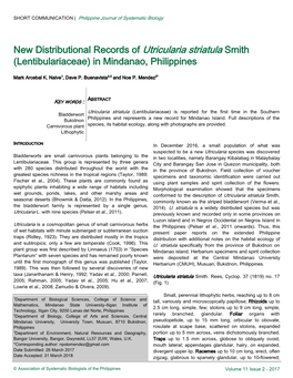 New Distributional Records of Utricularia Striatula Smith (Lentibulariaceae) in Mindanao, Philippines