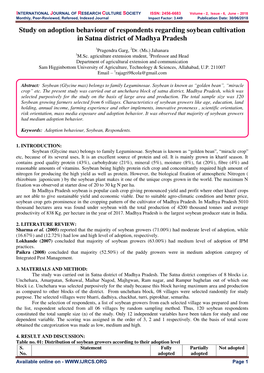 Study on Adoption Behaviour of Respondents Regarding Soybean Cultivation in Satna District of Madhya Pradesh