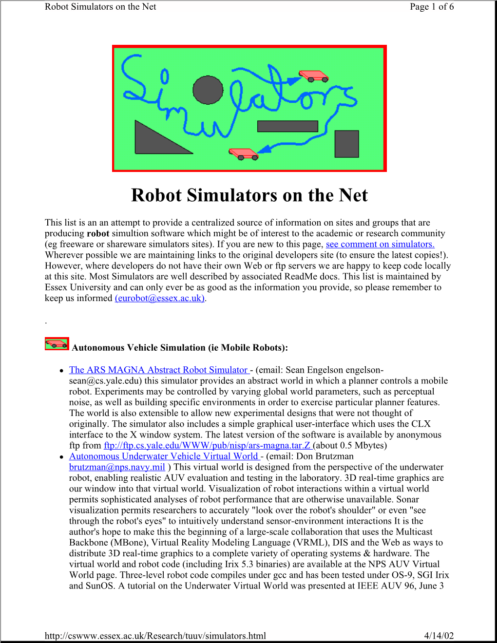 Robot Simulators on the Net Page 1 of 6