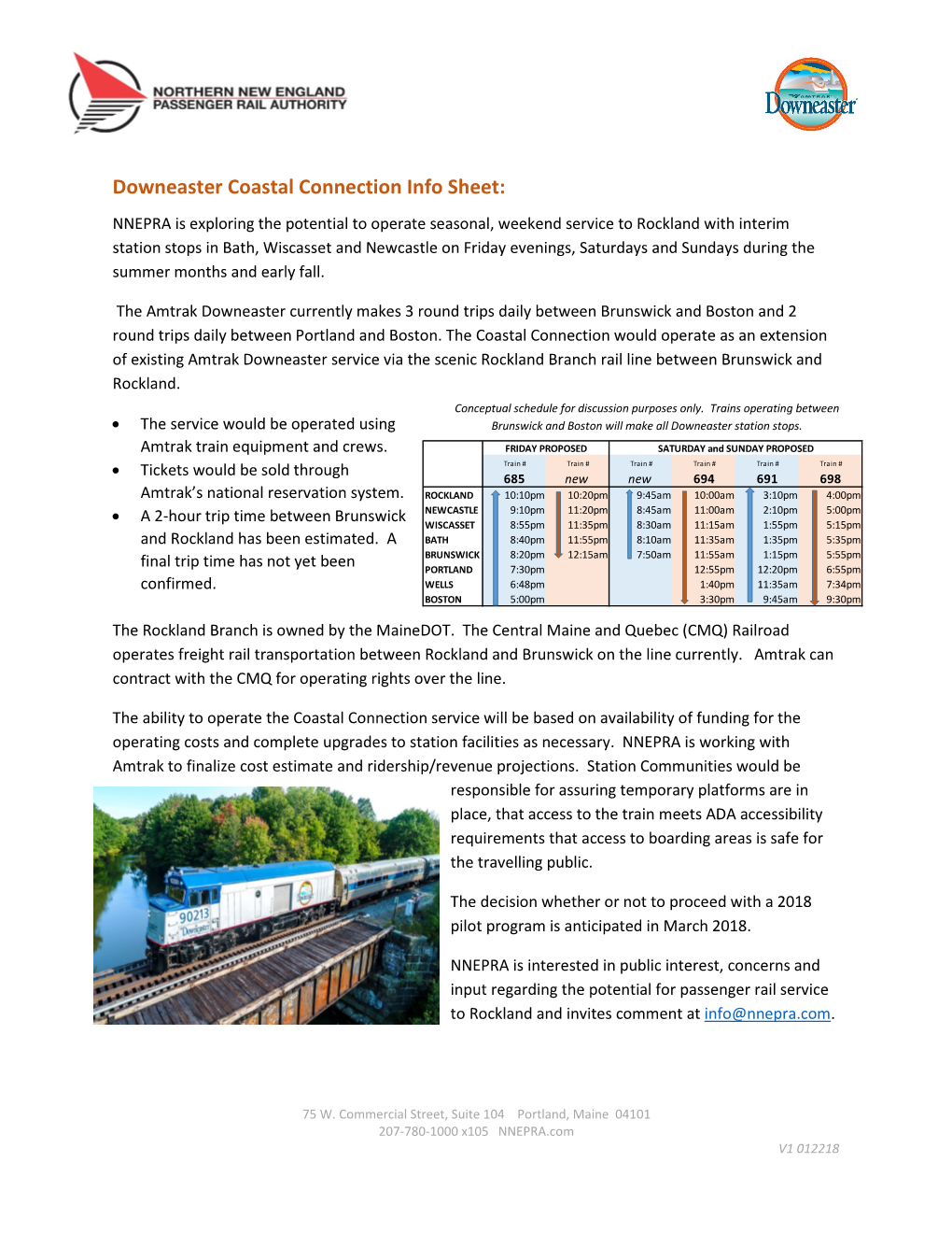 Downeaster Coastal Connection Info Sheet