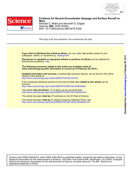 Evidence for Recent Groundwater Seepage and Surface Runoff on Mars Michael C