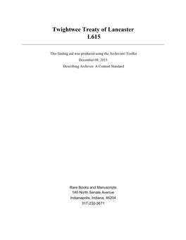 Twightwee Treaty of Lancaster L615