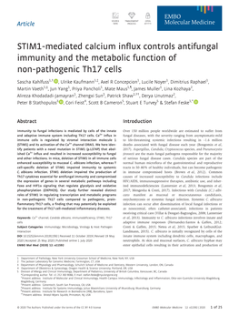 STIM1-Mediated Calcium Influx Controls Antifungal Immunity and the Metabolic Function of Non-Pathogenic Th17 Cells