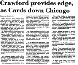 Crawford Provides Edge, As Cards Down Chicago