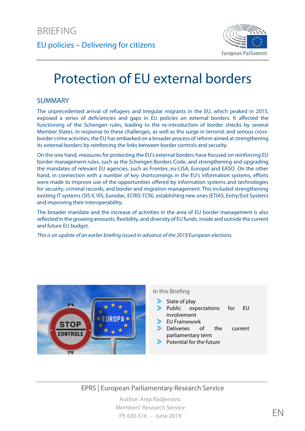 Delivering for Citizens: Protection of EU External Borders