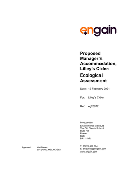 Proposed Manager's Accommodation, Lilley's Cider: Ecological