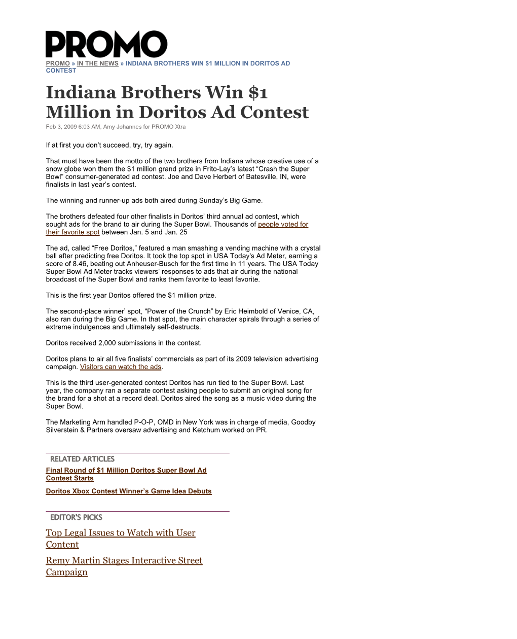 Indiana Brothers Win $1 Million in Doritos Ad Contest Page 1 of 2