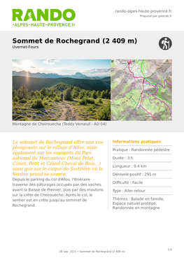 Sommet De Rochegrand (2 409 M) Uvernet-Fours