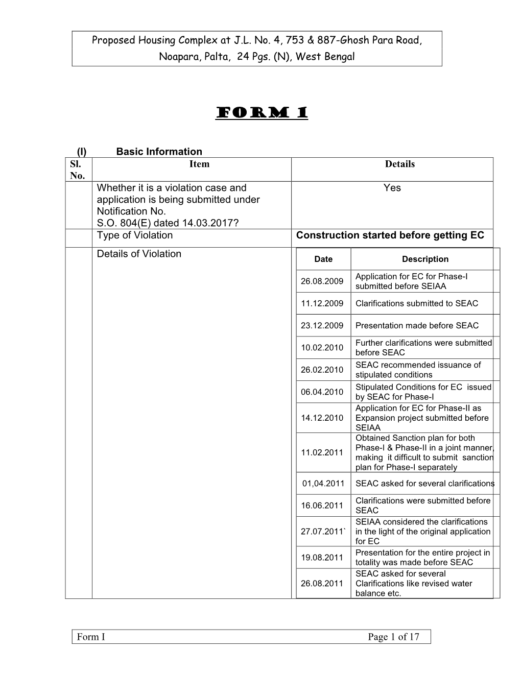 (N), West Bengal Form I Page 1 of 17