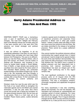 Gerry Adams Presidential Address to Sinn F”In Ard Fheis 1995