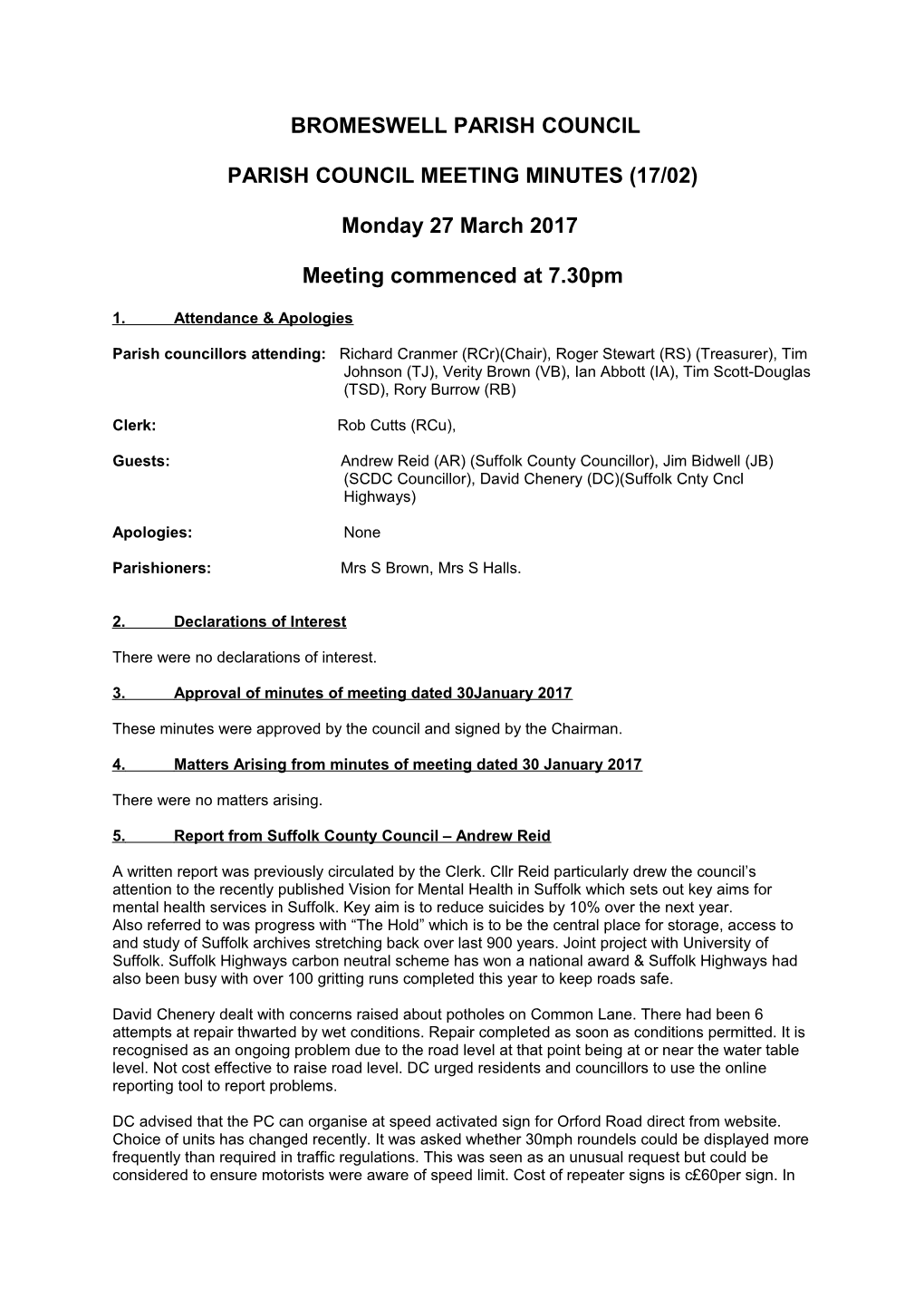 Parish Council Meeting Minutes (17/02)