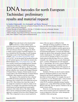 DNA Barcodes for North European Tachinidae: Preliminary Results And