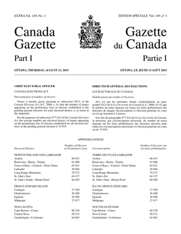 Canada Gazette, Part I, Extra