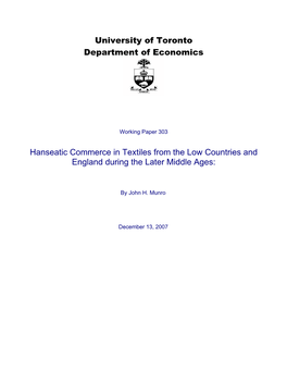 University of Toronto Department of Economics Hanseatic Commerce In