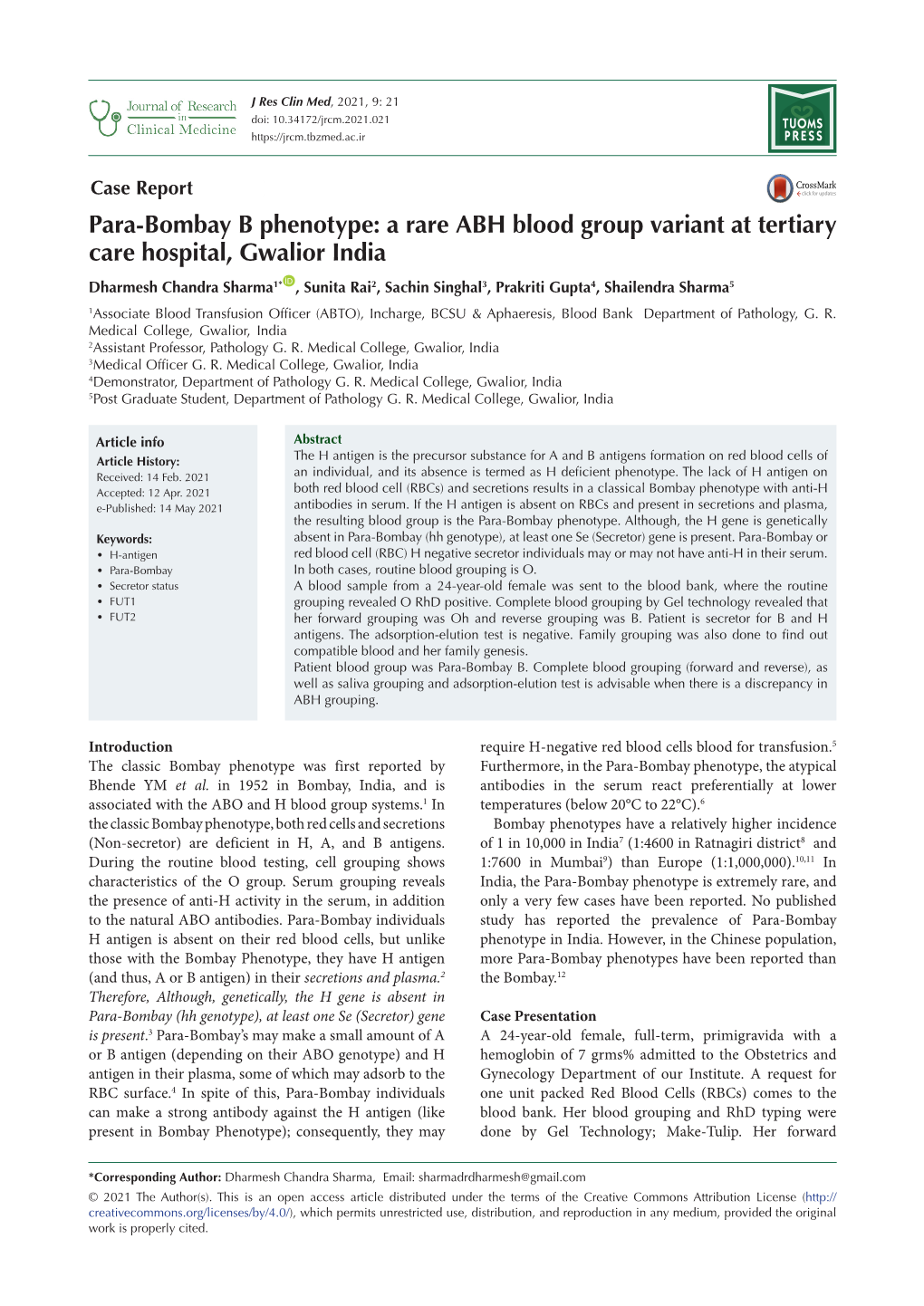 Para-Bombay B Phenotype: a Rare ABH Blood Group Variant at Tertiary