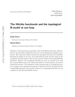 The Hitchin Functionals and the Topological B-Model at One Loop